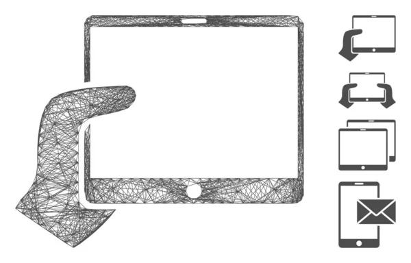 La mano eclosionada sostiene la malla vectorial de la tableta — Archivo Imágenes Vectoriales
