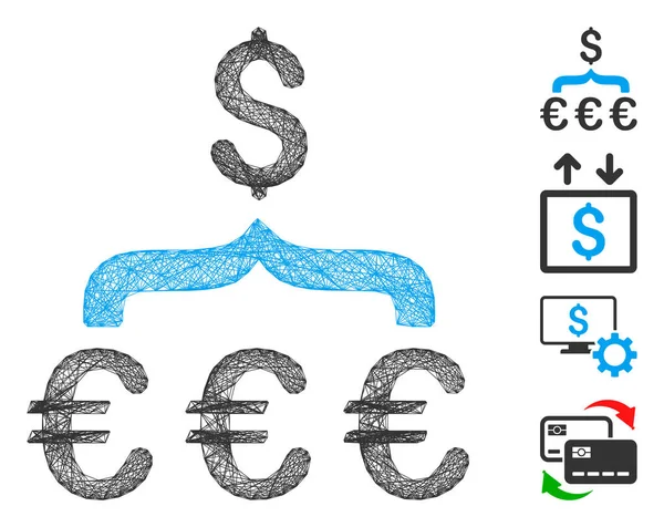 Maille vectorielle agrégateur de conversion de dollar d'euro haché — Image vectorielle