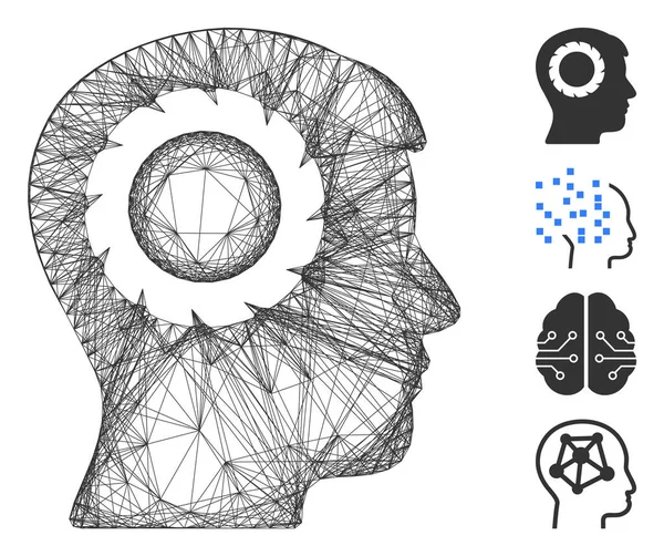 Maille vectorielle linéaire de roue de mémoire humaine — Image vectorielle