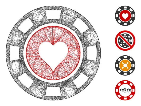 Hatched Hearts Casino Chip Vector Mesh - Stok Vektor