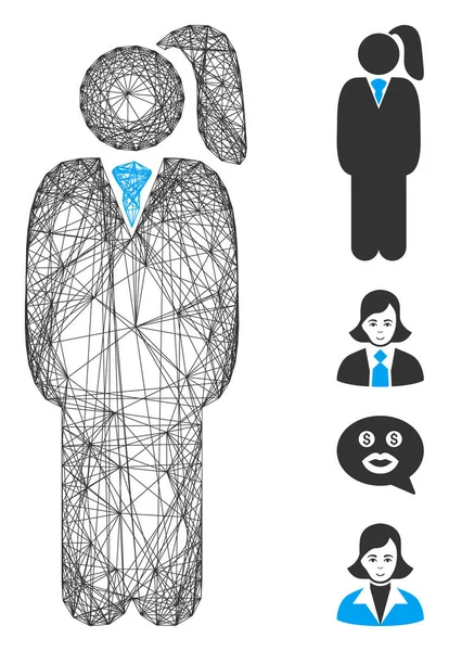 네트워크 비즈니스 레이디 벡터 메 쉬 — 스톡 벡터