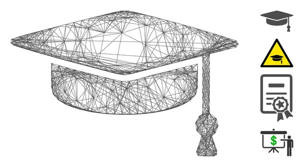 Rede de Graduação Cap Vector Mesh — Vetor de Stock