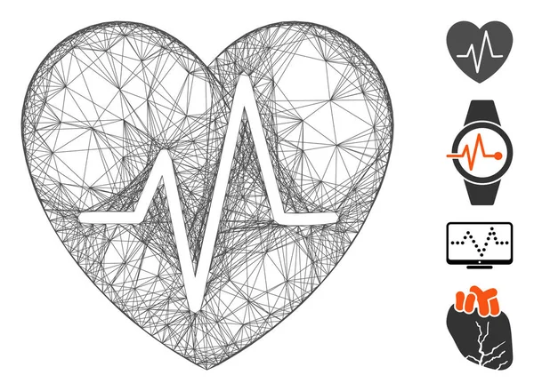 Lineare Kardiologie Herzpulsvektornetz — Stockvektor