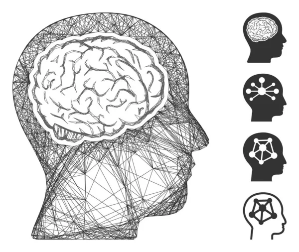 Maille vectorielle de cerveau de tête nette — Image vectorielle