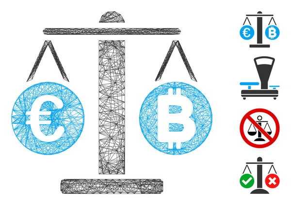 Linear Euro and Bitcoin Scales Vector Mesh — Stock Vector