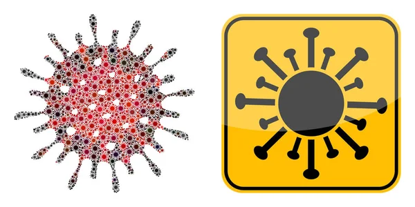 Icône de coronavirus mosaïque et signe de danger Covid — Image vectorielle