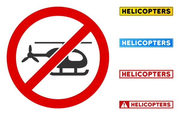 Flat Vector No Helicopter Sign with Texts in Rectangular Frames — Stock Vector