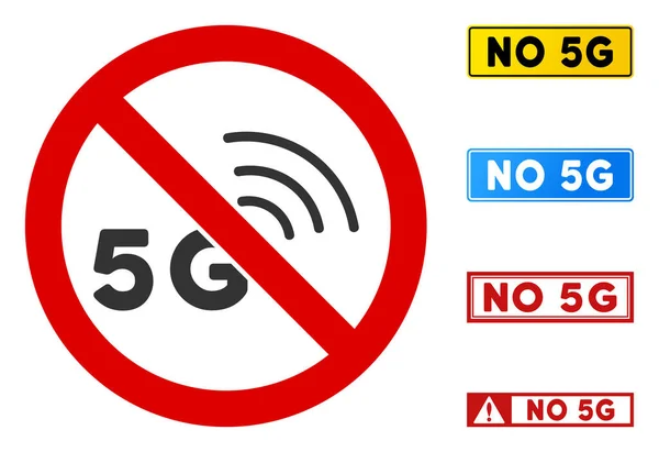 Плоский вектор No 5G сигнал сигналу з заголовками в прямокутних рамах — стоковий вектор