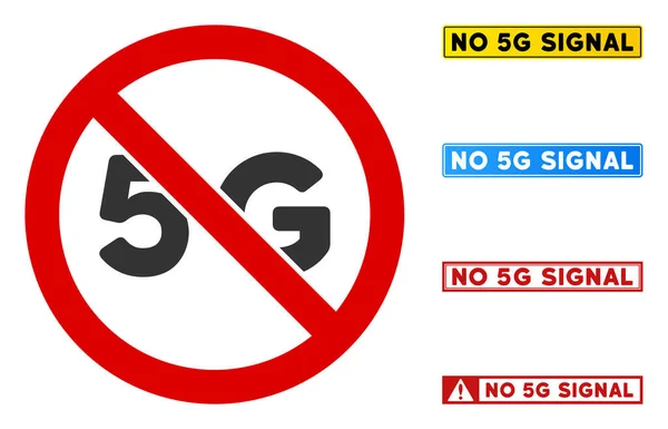 Плоский вектор No 5G Знак із значками у прямокутних рамах — стоковий вектор