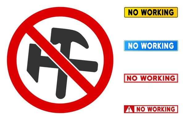 Flat Vector No Working Sign with Titles in Rectangular Frames — 스톡 벡터