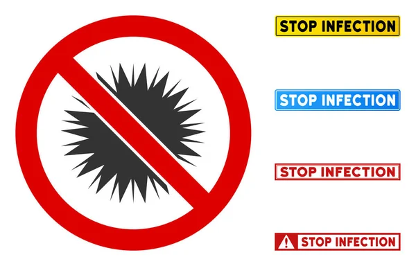 Vlakke vector geen infectie Sporen teken met bijschriften in rechthoek Frames — Stockvector