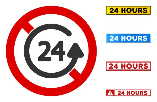 Flat Vector No 24 Hours Back Sign with Captions in Rectangular Frames — Stockový vektor