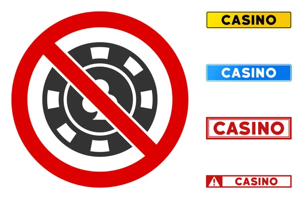 Flat Vector No Casino Chip Sign con palabras en marcos rectángulos — Vector de stock