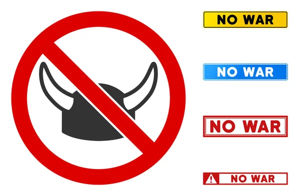 Flat Vector No Horned Helmet Sign com frases em quadros retangulares —  Vetores de Stock