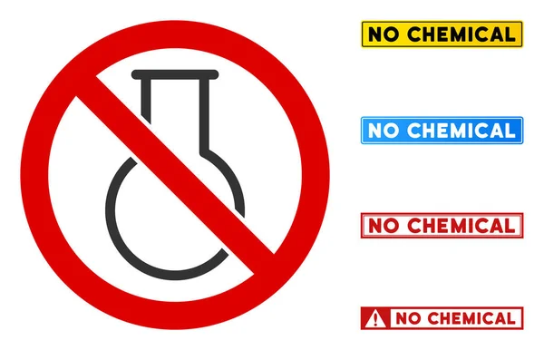 Flat Vector No Chemical Vial Sign mit Bildunterschriften in Rechteckrahmen — Stockvektor