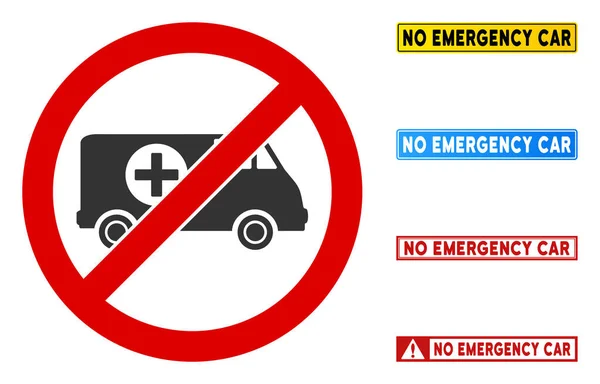 Flat Vector No Emergency Car Sign with Badges in Rectangular Frames — Stock Vector