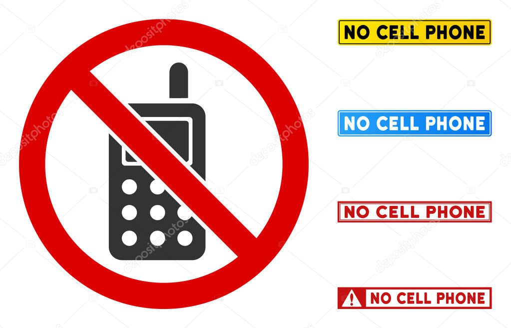 Flat Vector No Cell Phone Sign with Words in Rectangular Frames