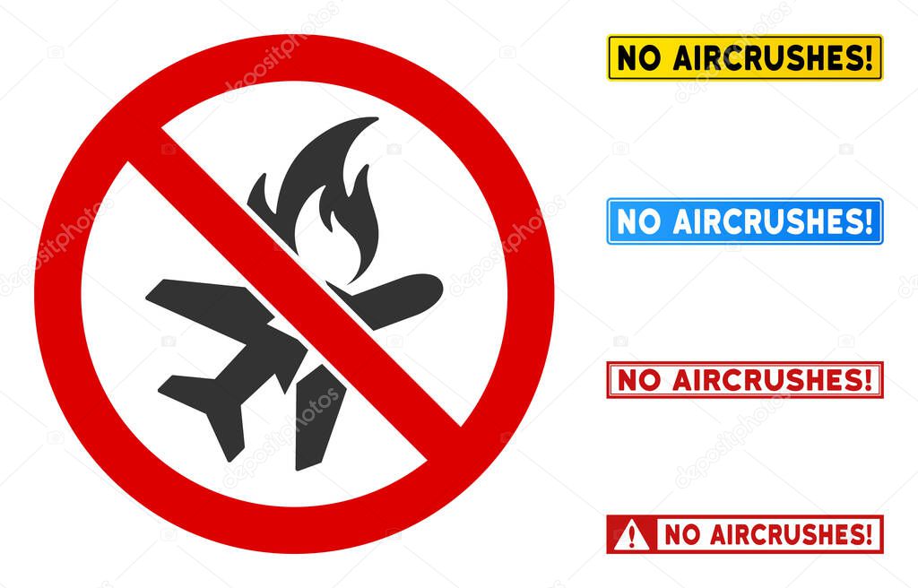 Flat Vector No Aircrash Sign with Titles in Rectangular Frames