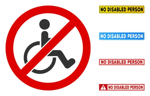 Flat Vector No Disabled Person Sign mit Botschaften in rechteckigen Rahmen — Stockvektor