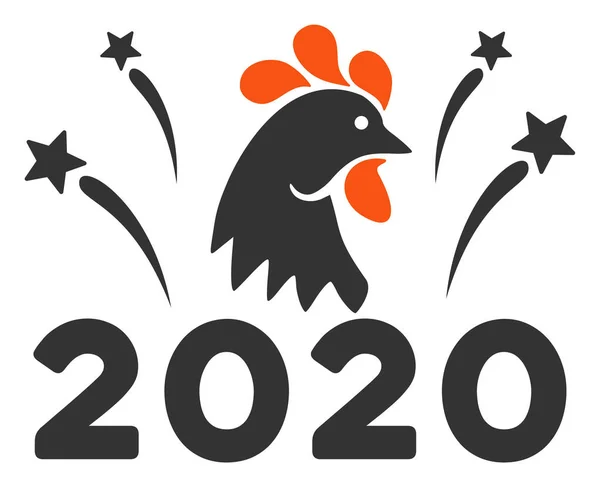 2020 Rooster Fireworks Vector Flat Icon — 스톡 벡터