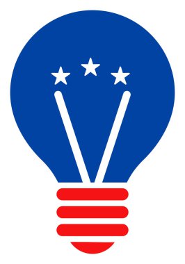 Amerikan Demokratik Renklerinde Düz Raster Elektrik Ampul Simgesi Yıldızlı
