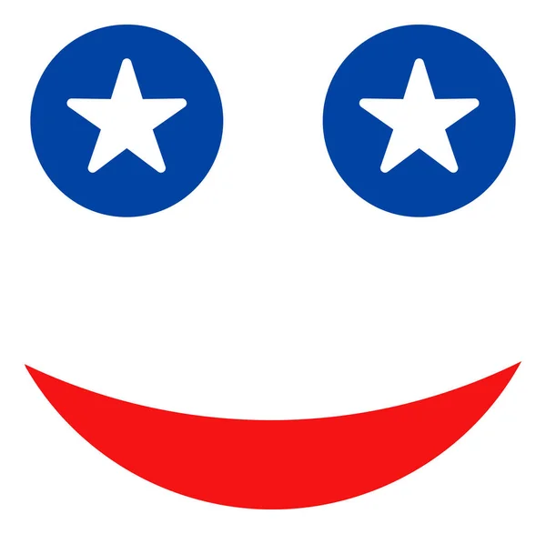 Flat Raster Glad leende ikonen i amerikanska demokratiska färger med stjärnor — Stockfoto