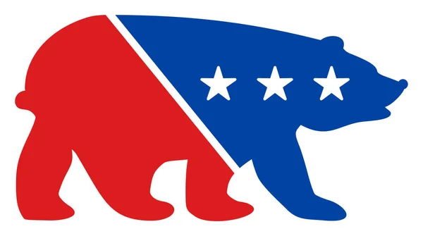 Icona piatto orso raster in colori democratici americani con stelle — Foto Stock