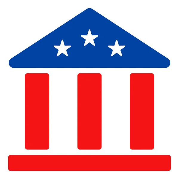 Flat Raster Bank Building Icon in American Democratic Colors with Stars — Stock Photo, Image