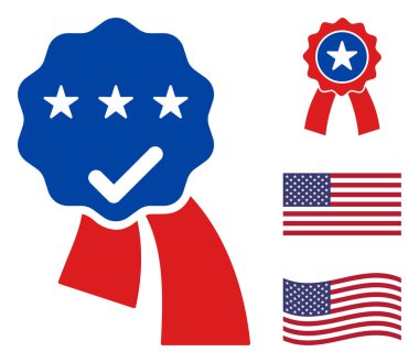 Düz Vektör Ödülü Amerikan Demokratik Renklerinde Yıldızlı Kurdele Simgesi