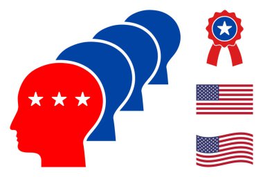 Düz Vektör Adamlar Yıldızlı Amerikan Demokratik Renklerinde Simgeye Başladı