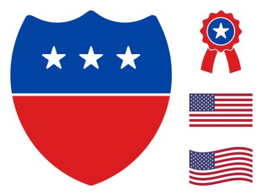 Düz Vektör Kalkan Simgesi Yıldızlı Amerikan Demokratik Renkleri