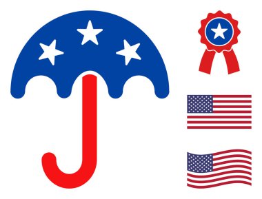 Düz Vektör Şemsiye Simgesi Yıldızlı Amerikan Demokratik Renkleri