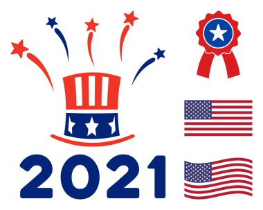 Düz Vektör Amca Sam 2021 Amerikan Demokratik Renklerinde Yıldızlı Simgeyi Selamla
