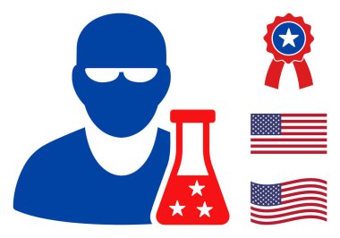 Düz Vektör Kimya Bilimadamı Yıldızlı Amerikan Demokratik Renkleri Simgesi