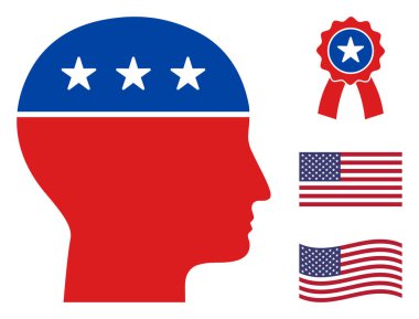 Düz Vektör Adam Yıldızlı Amerikan Demokratik Renklerinde Simge Başı