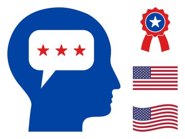 Düz Vektör Yıldızlı Amerikan Demokratik Renklerinde Düşünen Baş Simge
