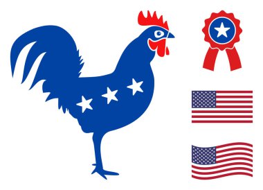 Düz Vektör Horoz Simgesi Yıldızlı Amerikan Demokratik Renkleri