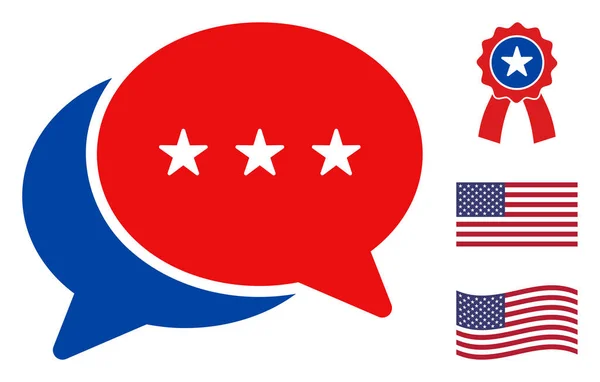 Düz Vektör Sohbet Mesajları Simgesi Yıldızlı Amerikan Demokratik Renkleri ile — Stok Vektör