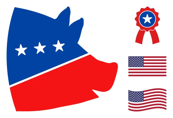 Düz Vektör Domuz kafası Simgesi Yıldızlı Amerikan Demokratik Renkleri — Stok Vektör