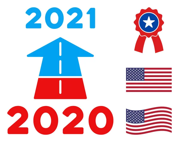 Flat Vector 2021 Future Road Icon em cores democráticas americanas com estrelas —  Vetores de Stock