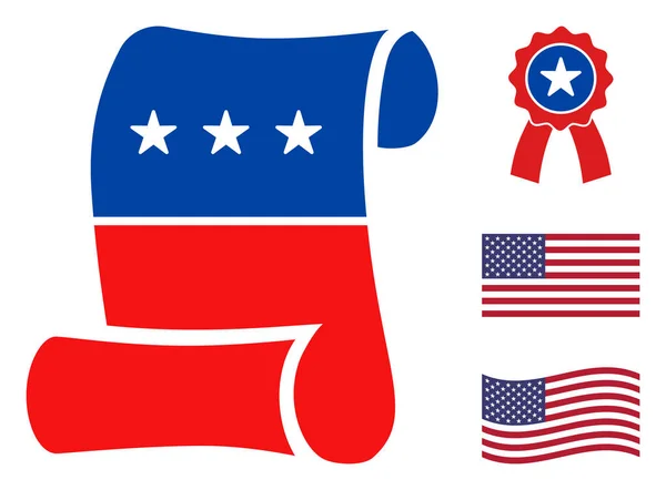 Icône de papier de rouleau de Constitution de vecteur plat dans les couleurs démocratiques américaines avec des étoiles — Image vectorielle
