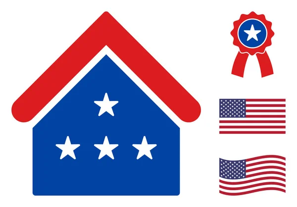 Икона плоского векторного дома в американских демократических цветах со звездами — стоковый вектор