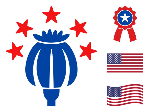 Düz Vektör Kahraman Poppy Simgesi Yıldızlı Amerikan Demokratik Renkleri — Stok Vektör
