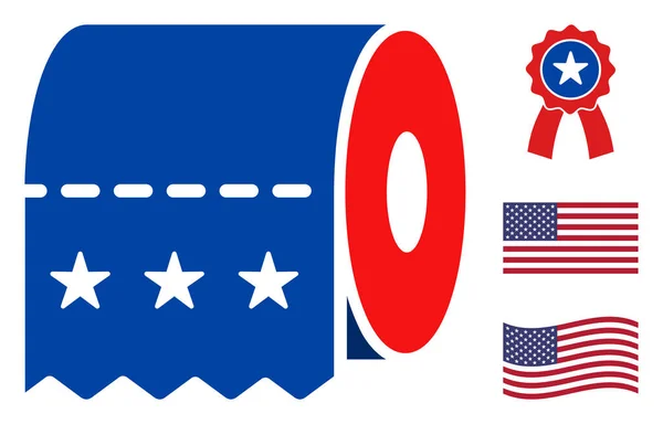 Icône de papier hygiénique vectoriel plat dans les couleurs démocratiques américaines avec des étoiles — Image vectorielle