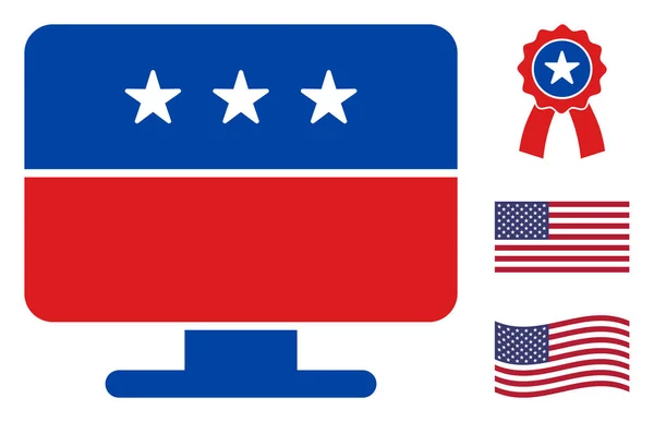 Επίπεδη οθόνη διάνυσμα εικονίδιο σε αμερικανική δημοκρατική χρώματα με αστέρια — Διανυσματικό Αρχείο