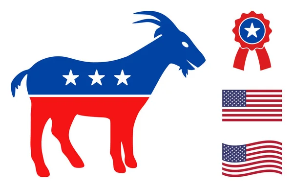 Icône de chèvre vectorielle plate dans les couleurs démocratiques américaines avec des étoiles — Image vectorielle