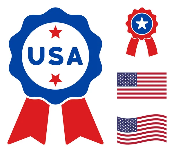 Flat Vector USA Stamp Seal Icon in American Democratic Colors with Stars — Stock Vector