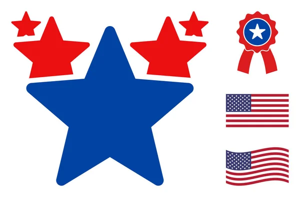 Icône Flat Vector Hit Parade dans les couleurs démocratiques américaines avec des étoiles — Image vectorielle