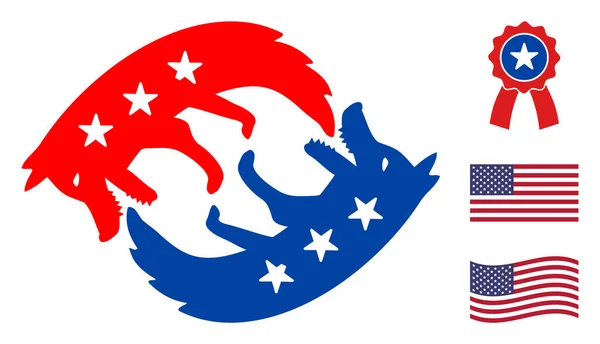 Flat Vector Dog Se mange Icône dans les couleurs démocratiques américaines avec des étoiles — Image vectorielle