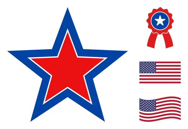 Flat Vector Inner Star Icon in den Farben der amerikanischen Demokraten mit Sternen — Stockvektor